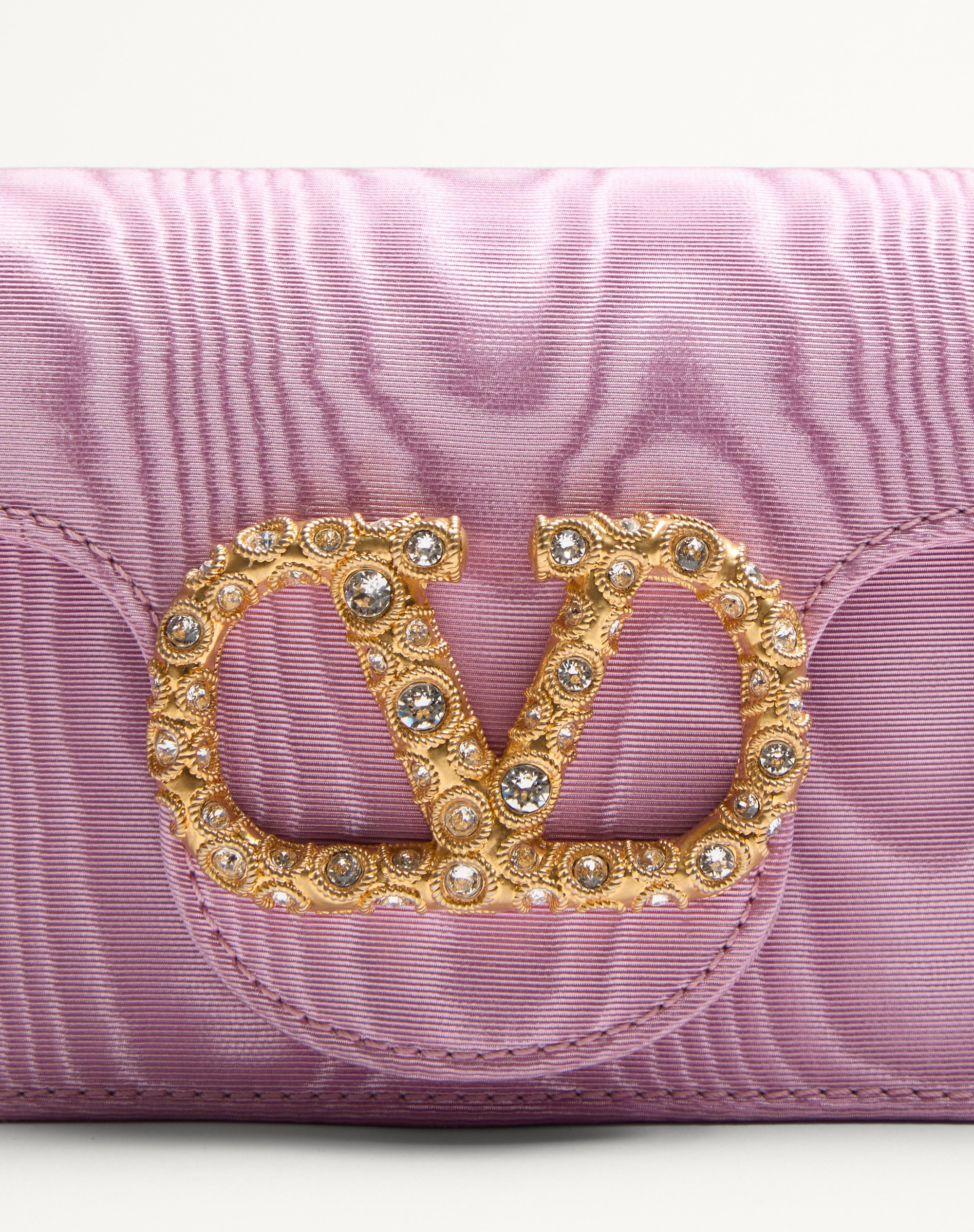 VALENTINO GARAVANI LOCÒ MOIRÉ FABRIC CLUTCH WITH JEWEL LOGO - 8