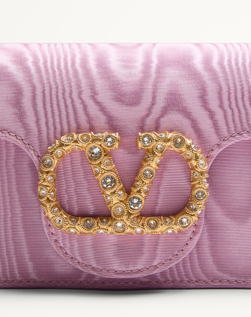 VALENTINO GARAVANI LOCÒ MOIRÉ FABRIC CLUTCH WITH JEWEL LOGO 8