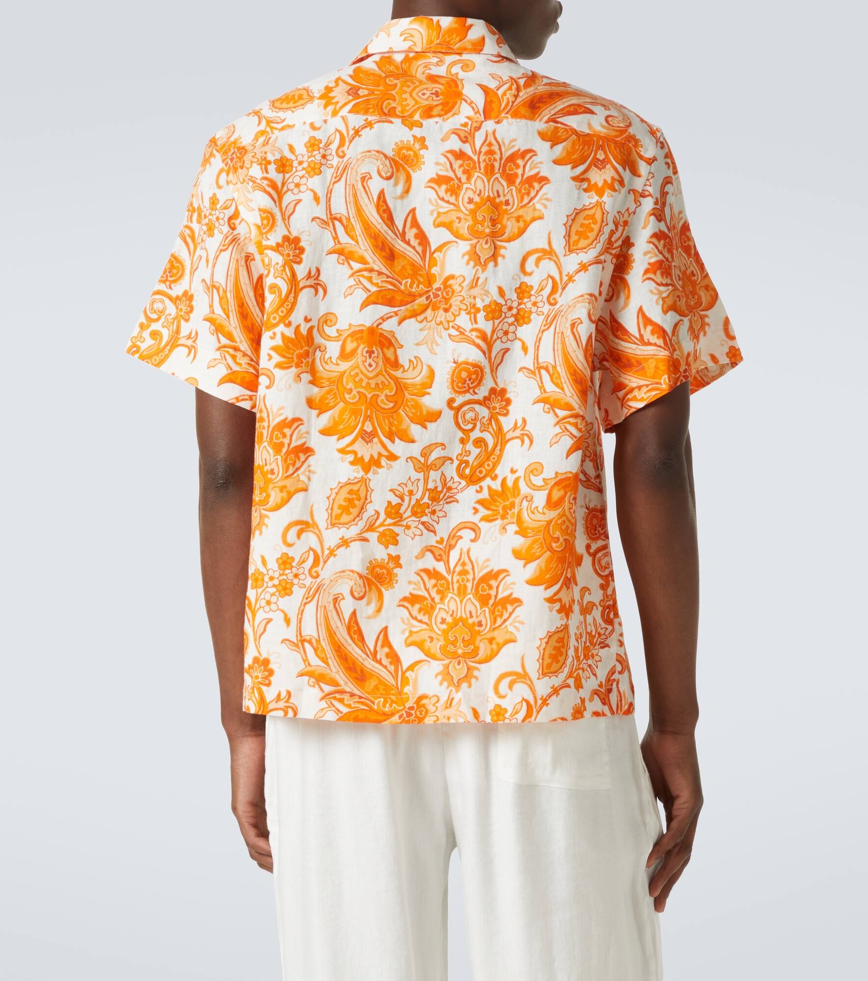 Printed linen bowling shirt - 4