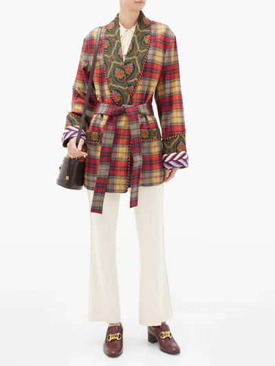 GUCCI Shawl-lapel checked wool-blend wrap jacket outlook