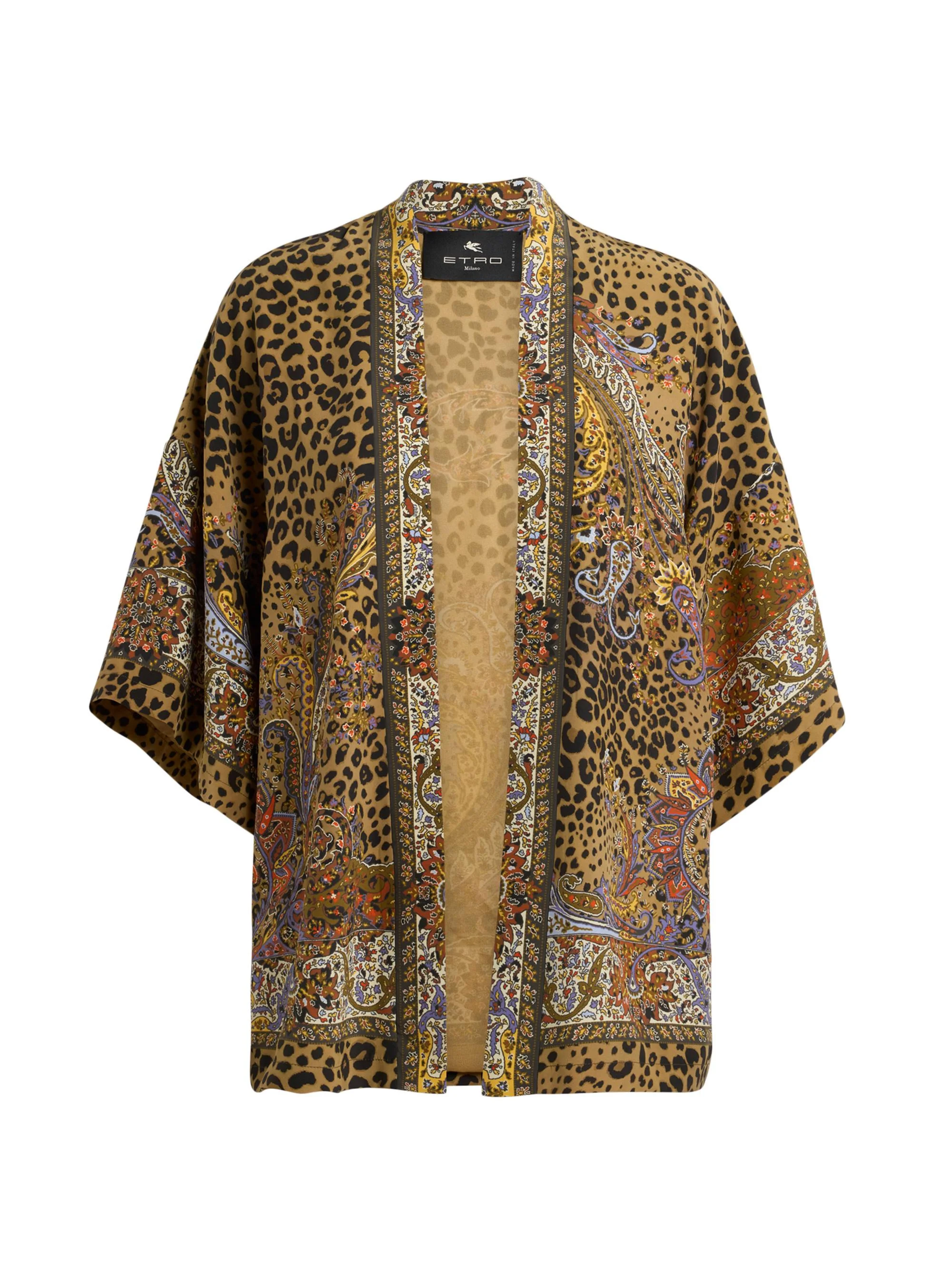 Women's Printed Silk Kesa Jacket - Brown - 1