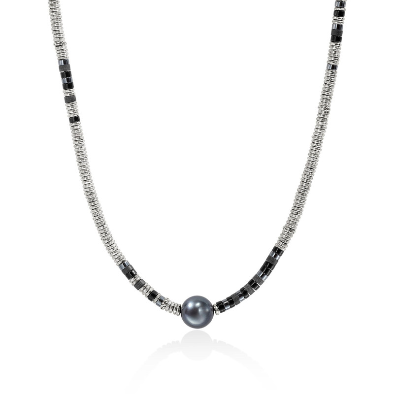 Heishi Necklace, Sterling Silver, Hardstones, Pearl 1