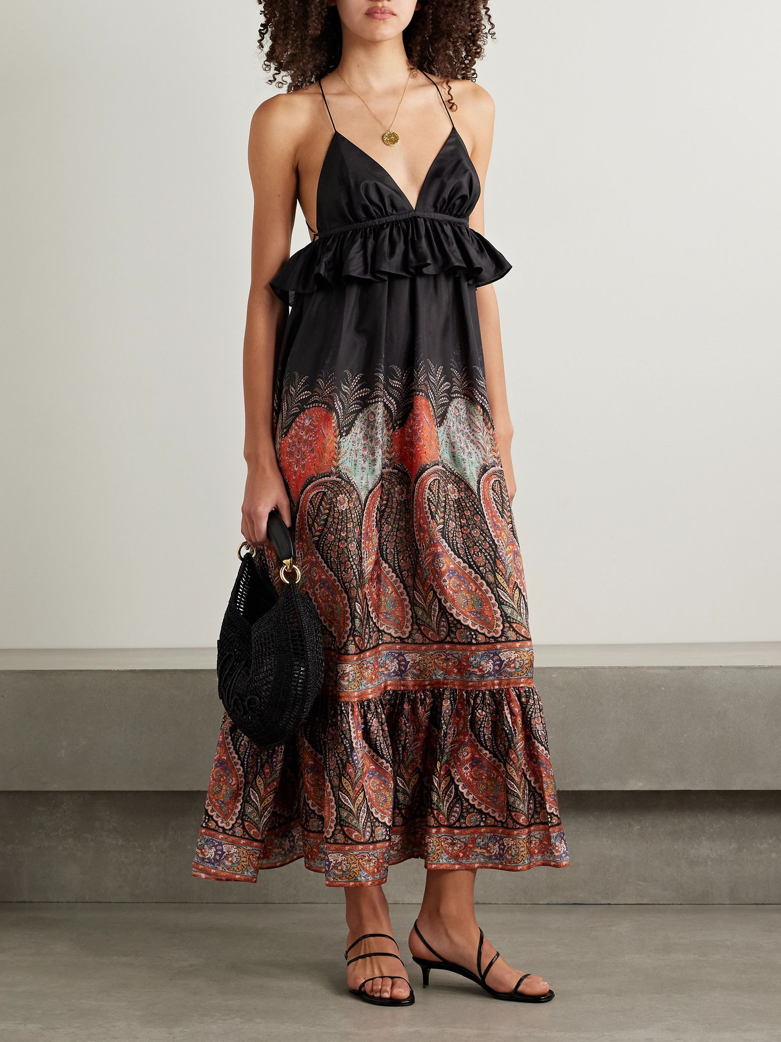 Rhiannon ruffled paisley-print silk midi dress Black - 2