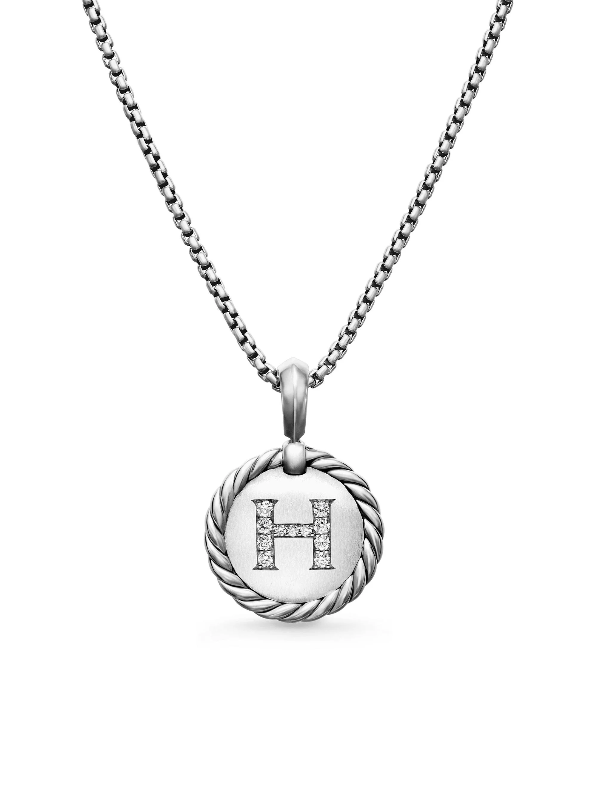 Women's Initial Charm Necklace in Sterling Silver - Initial H - 1