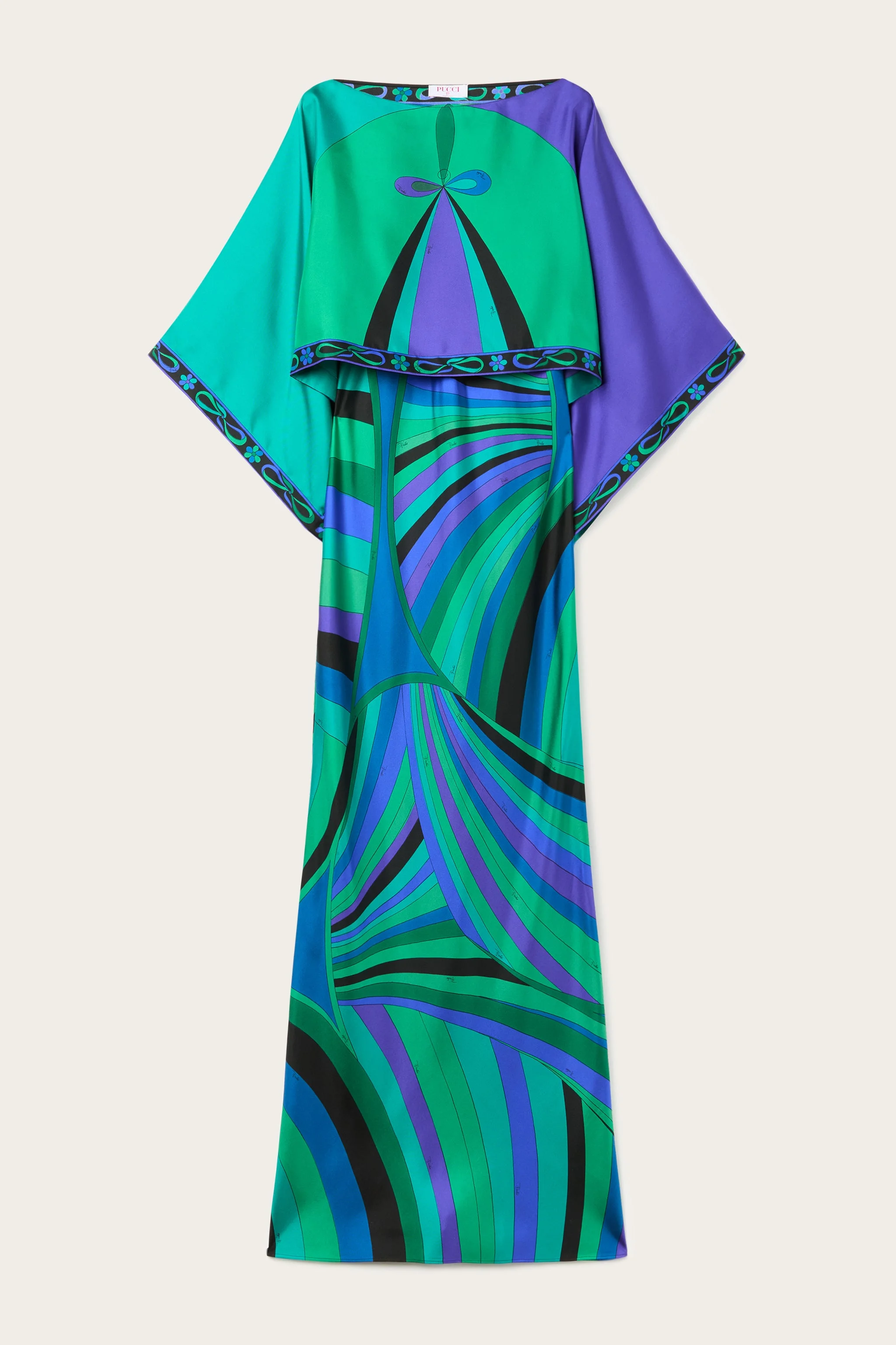 IRIDE PRINT LONG DRESS WITH CAPE - 1