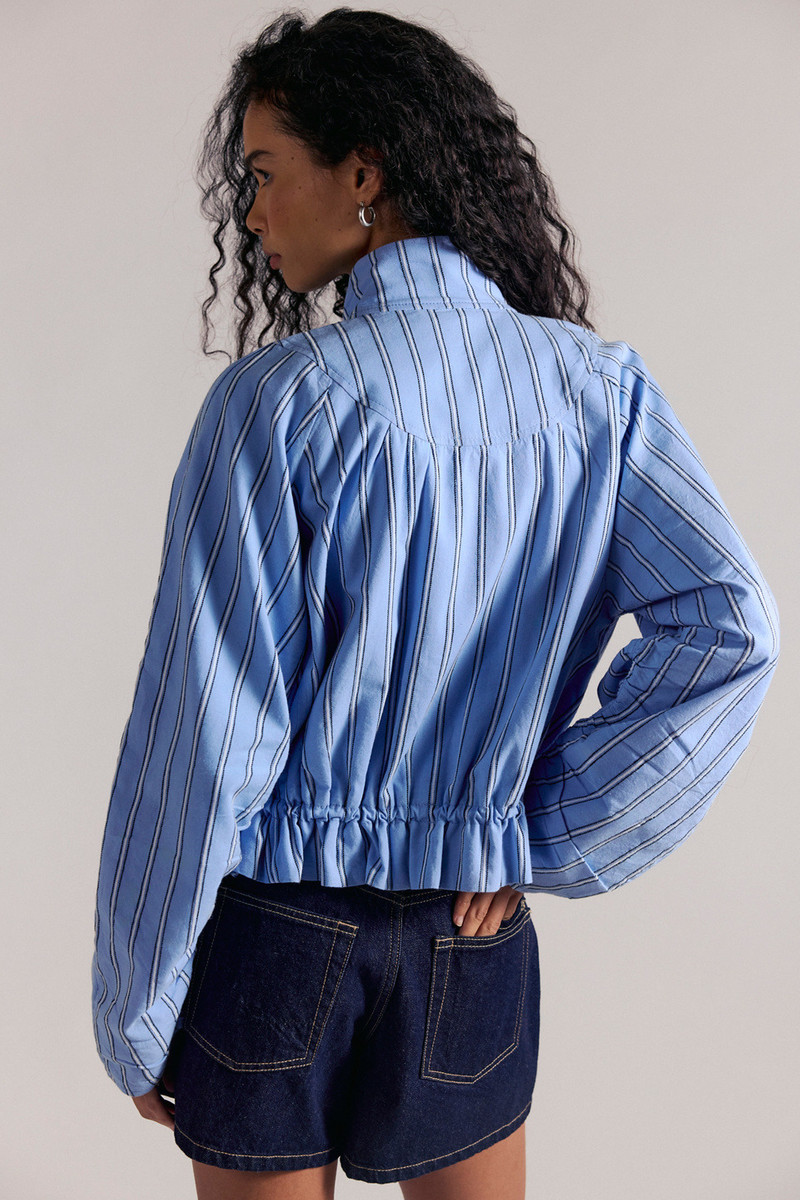 FREE PEOPLE Devon Striped Balloon Funnel-Neck Jacket outlook