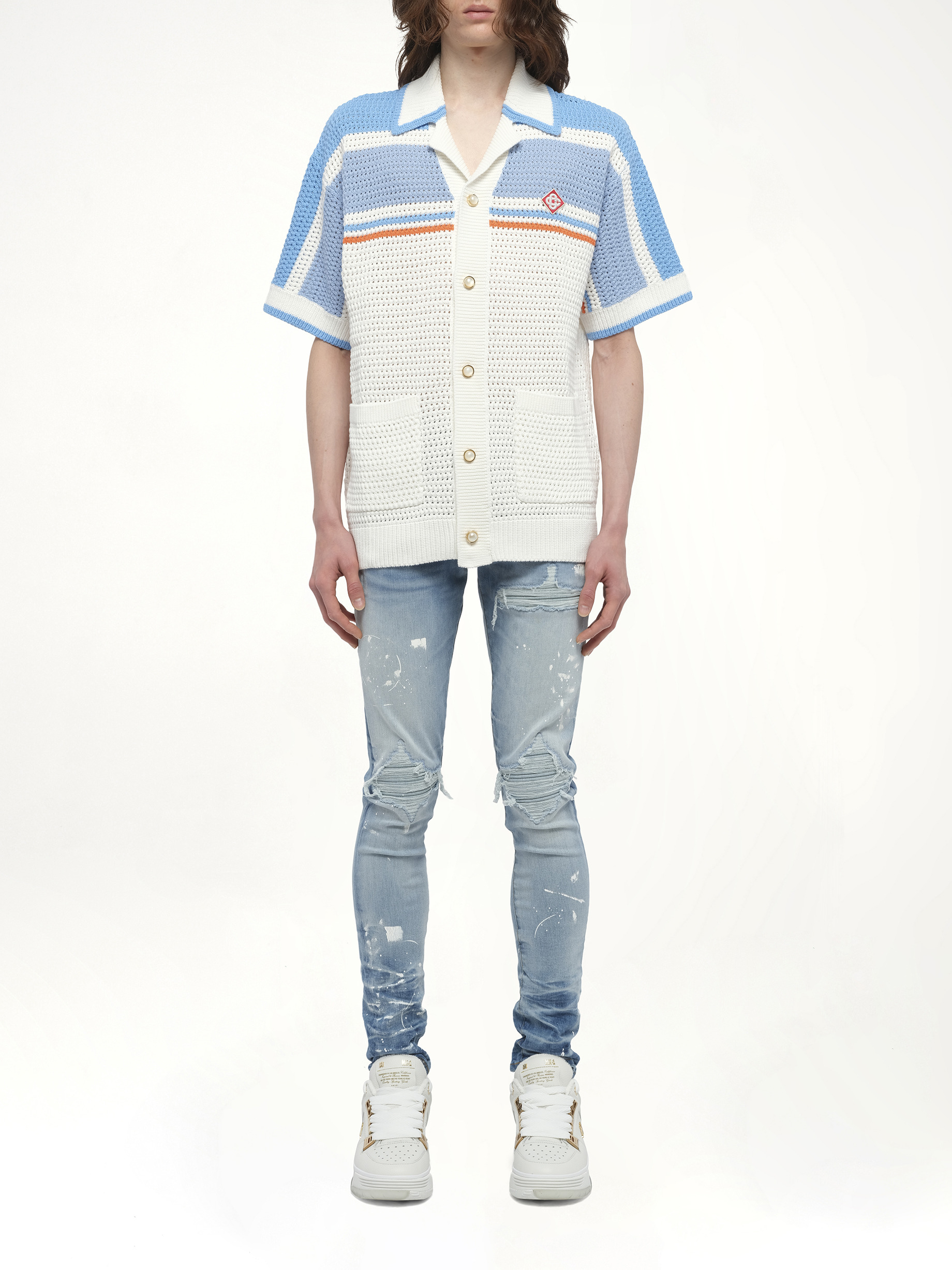 Faux Crochet Shirt in Blue - 7