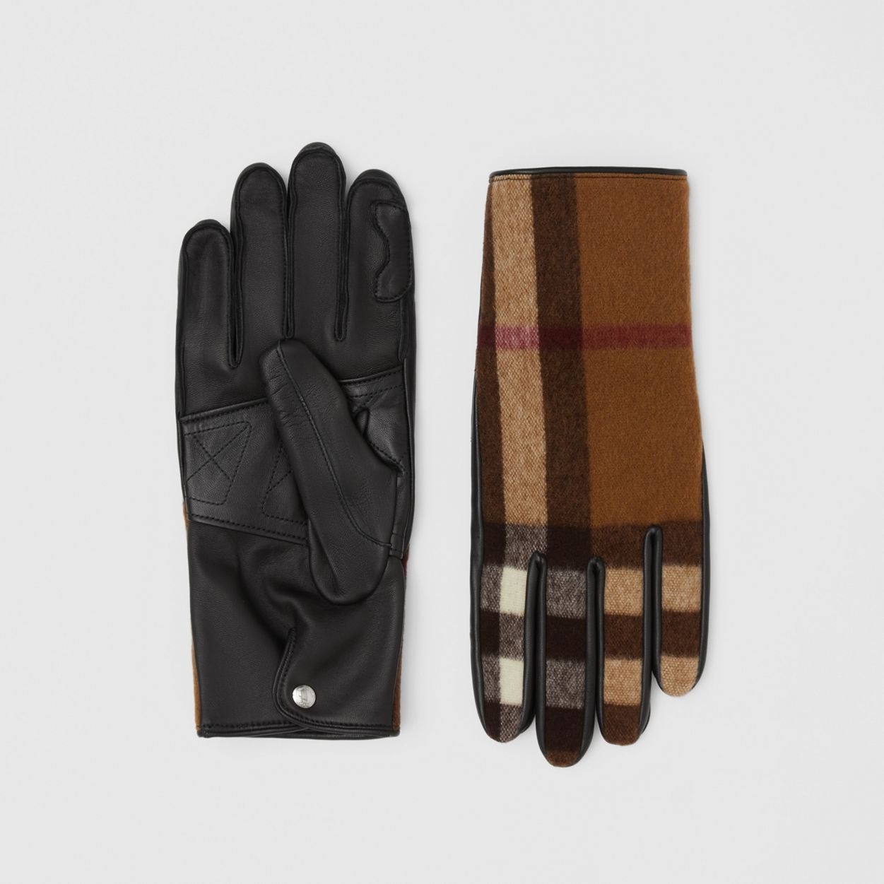 Cashmere-lined Check Wool and Lambskin Gloves - 1
