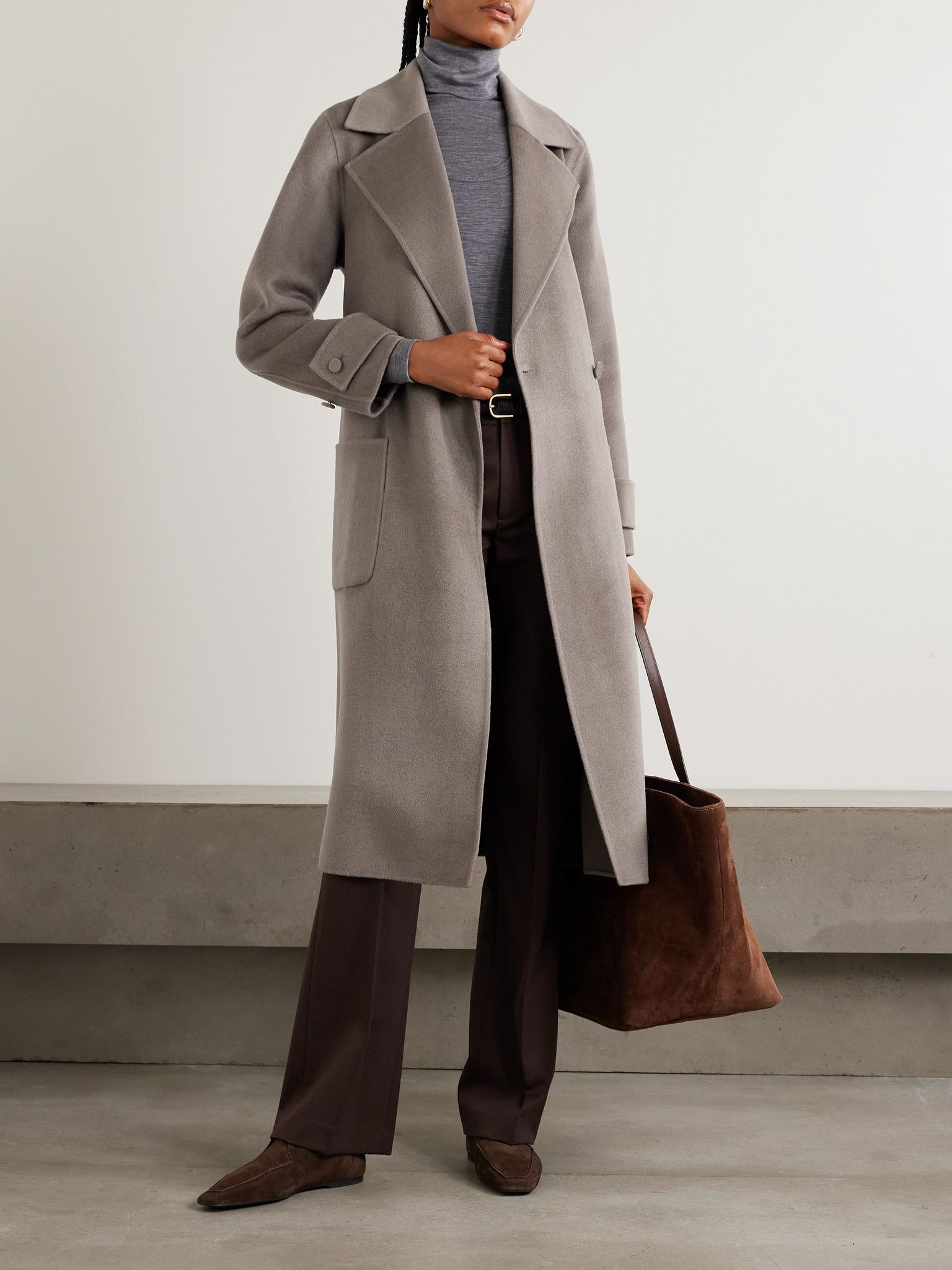 Arline belted wool and cashmere-blend coat Mushroom - 2