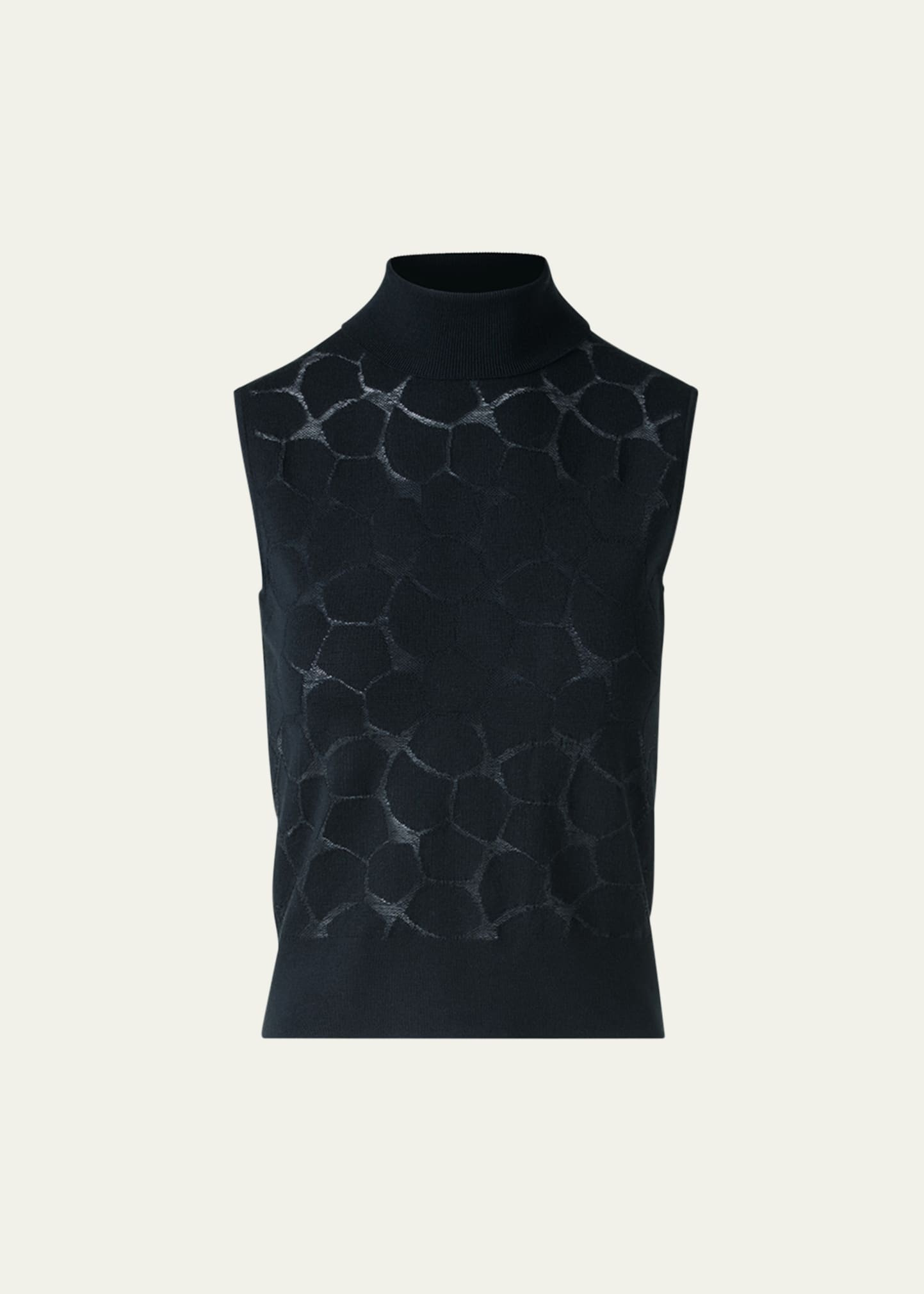 Broken Stone Jacquard Knit Sleeveless Turtleneck Sweater - 1
