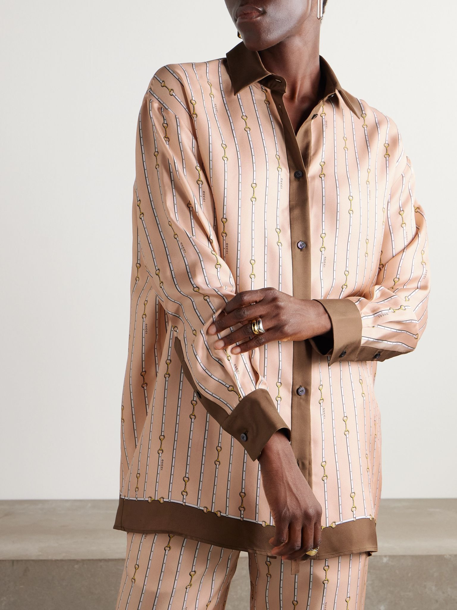 Striped silk-twill shirt Pink - 3