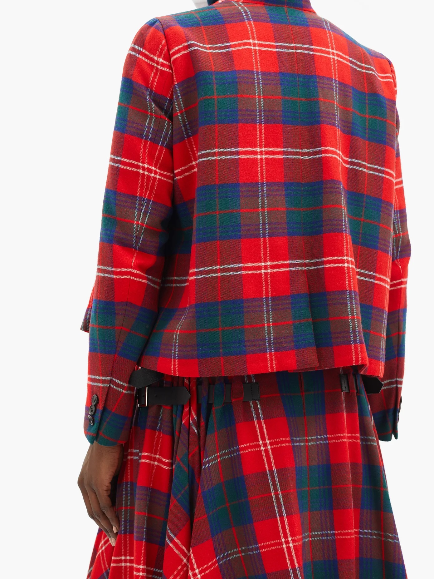 Buckle-strap tartan wool-blend jacket - 4