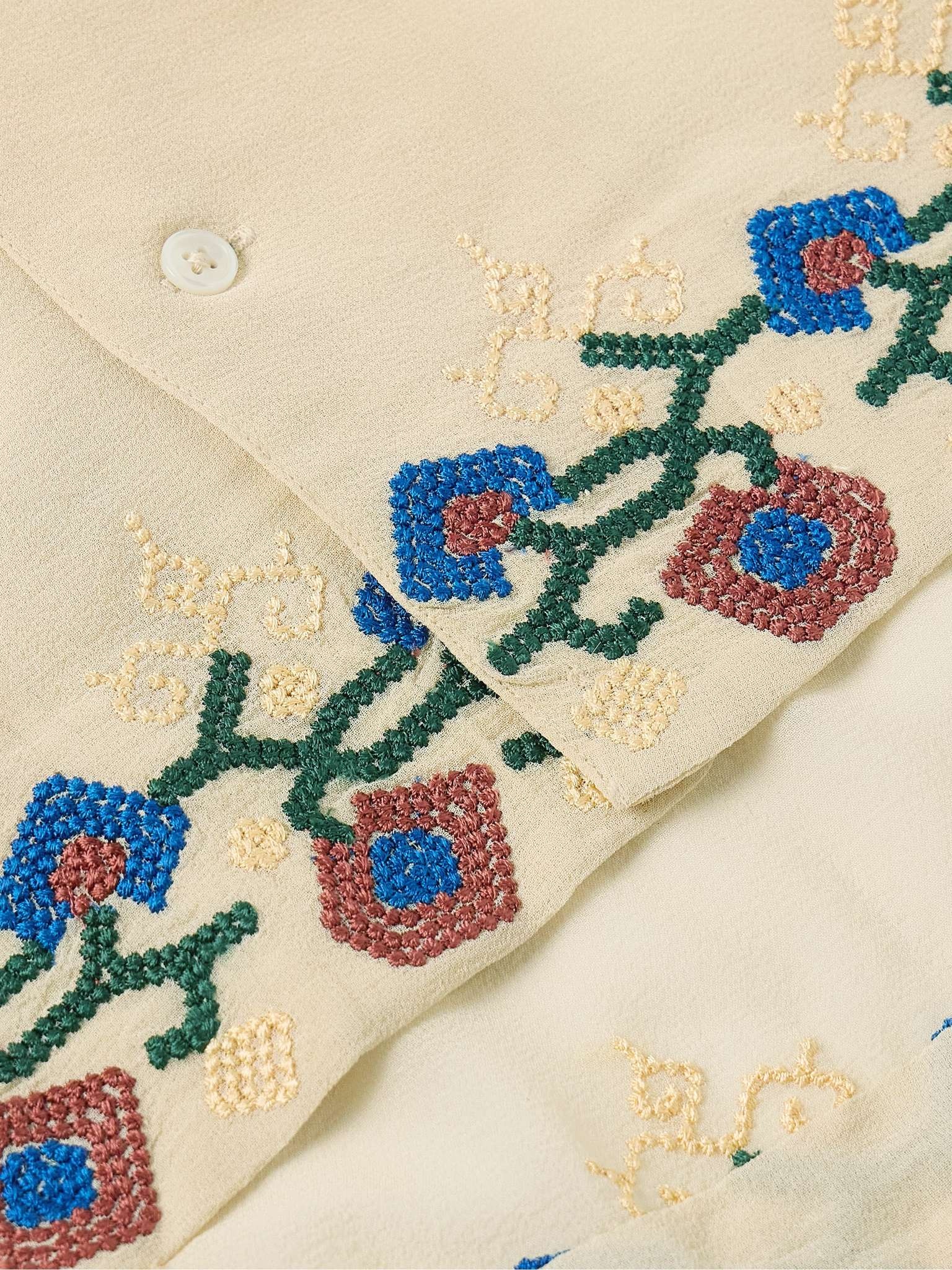 Flowering Liana Embroidered Silk-Crepe Shirt - 4