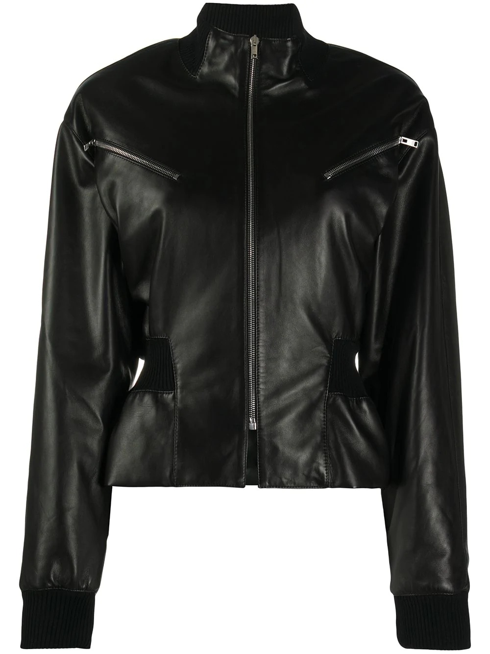 gathered-waist leather jacket - 1