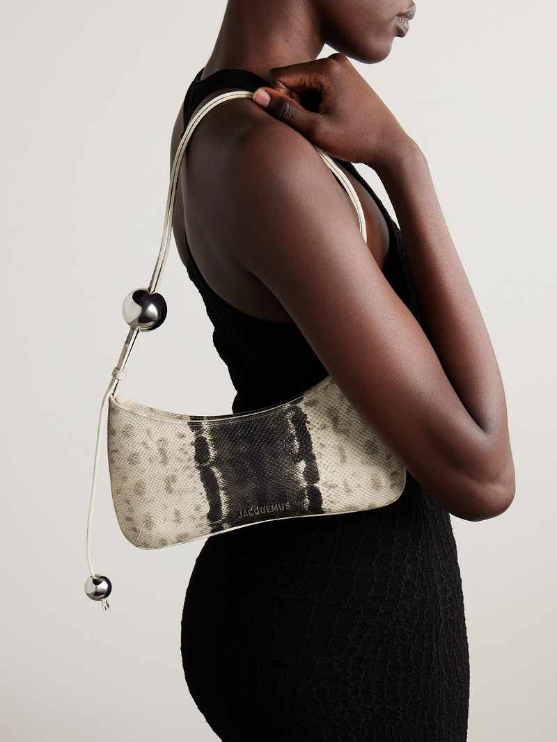 JACQUEMUS Le Bisou Perle embellished snake-effect leather shoulder bag Beige outlook