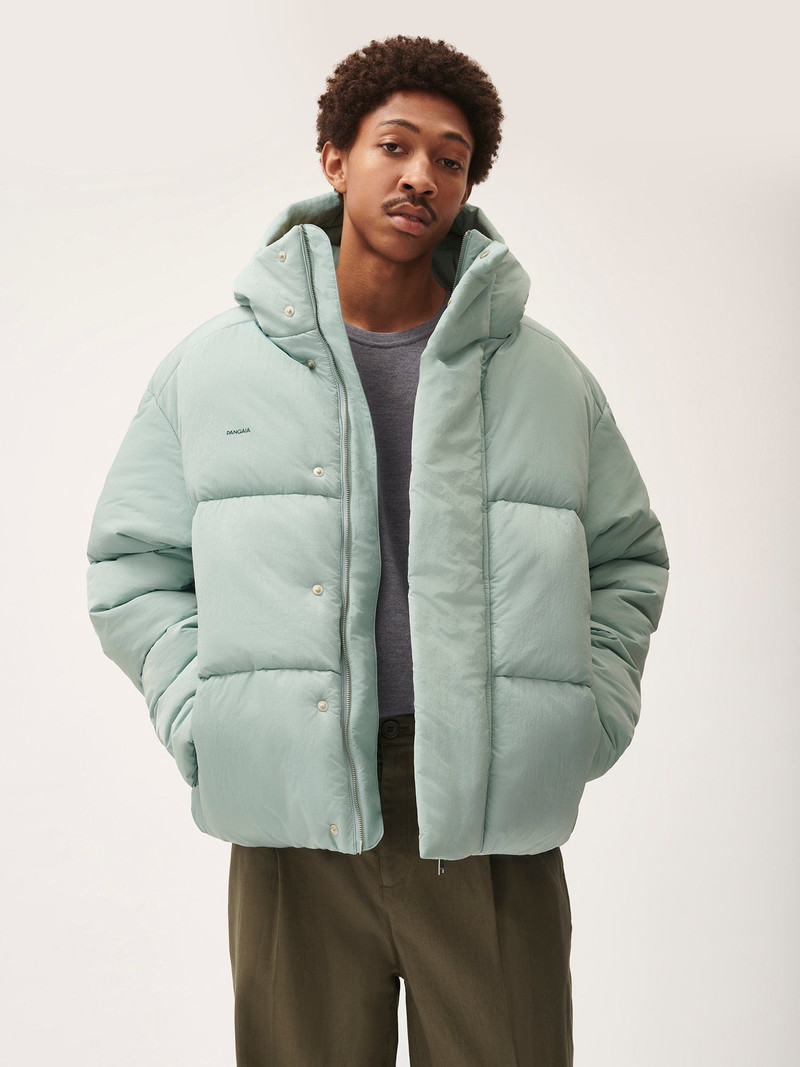 PANGAIA Men’s Flower-Warmth Recycled Nylon Puffer - Eucalyptus Blue outlook