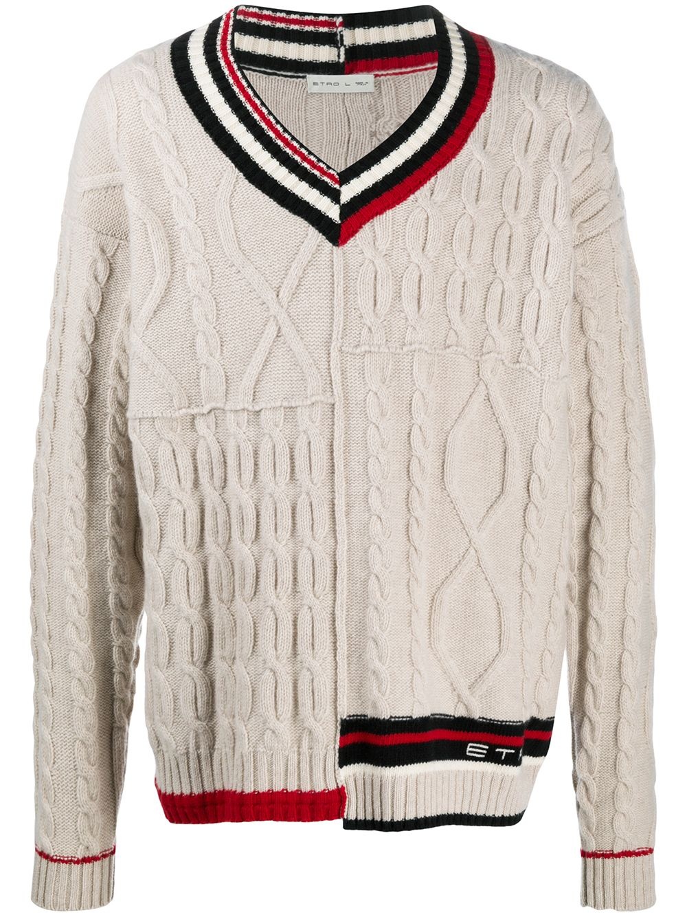 V-neck cable knit jumper - 1