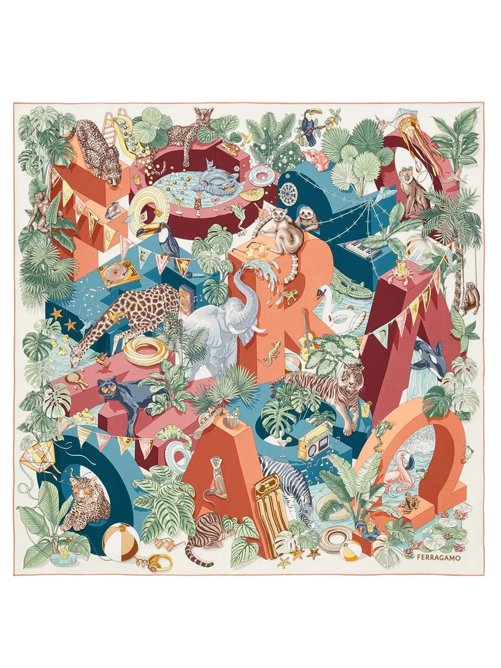 Ferragamo Women Jungle Party Print Silk Scarf - 1