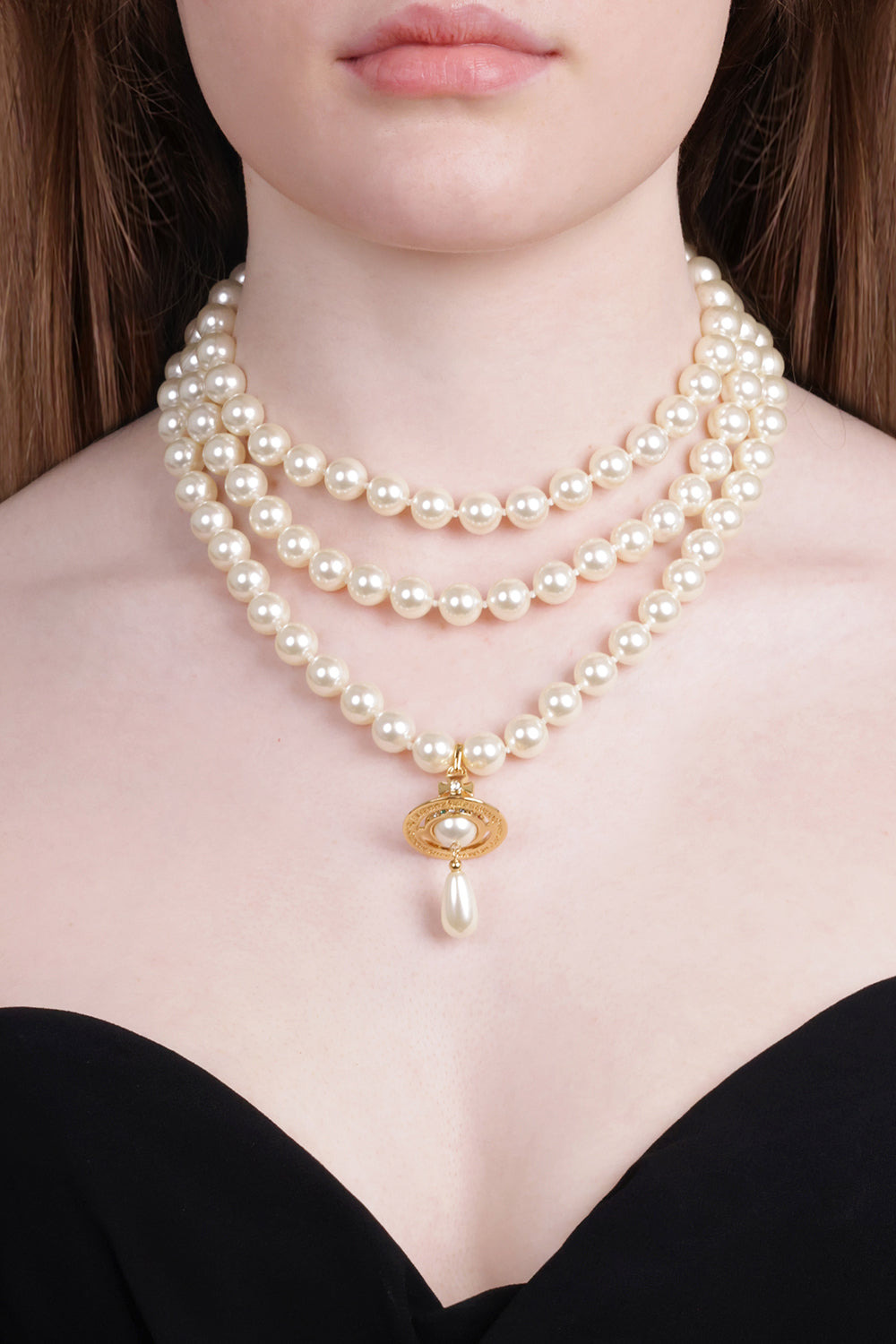 THREE ROW PEARL DROP CHOKER | GOLD - 3