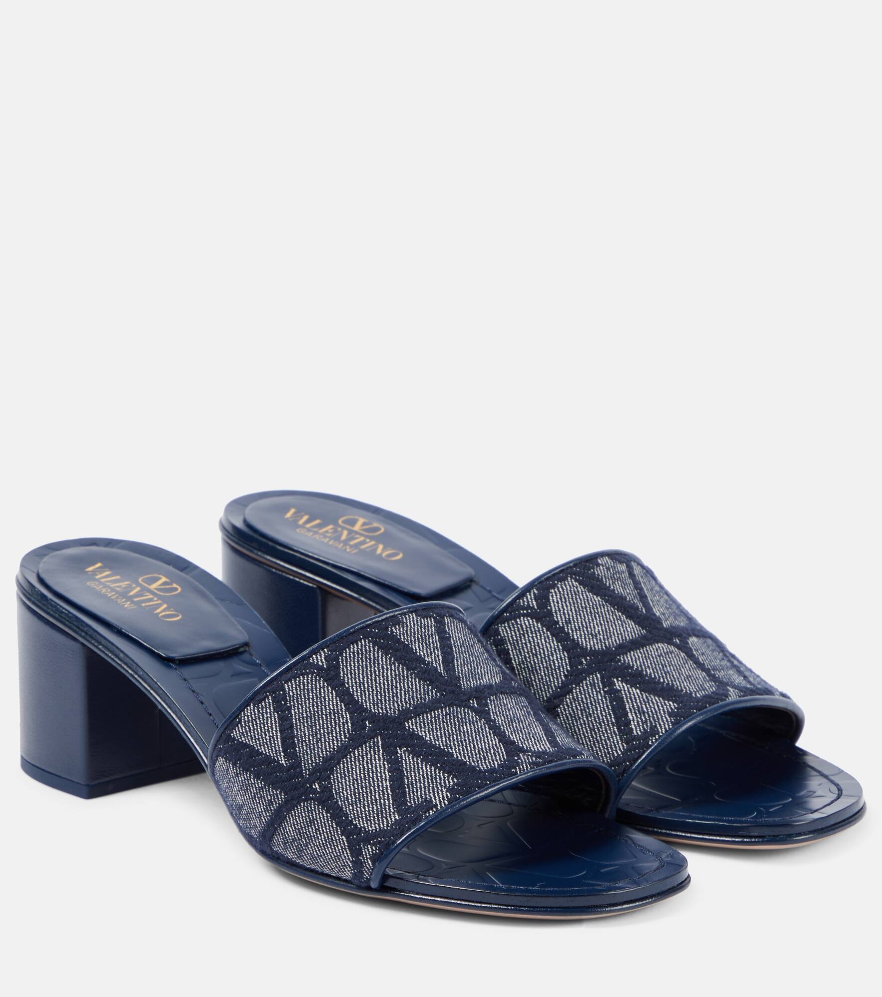 Toile Iconographe leather-trimmed denim slides - 1