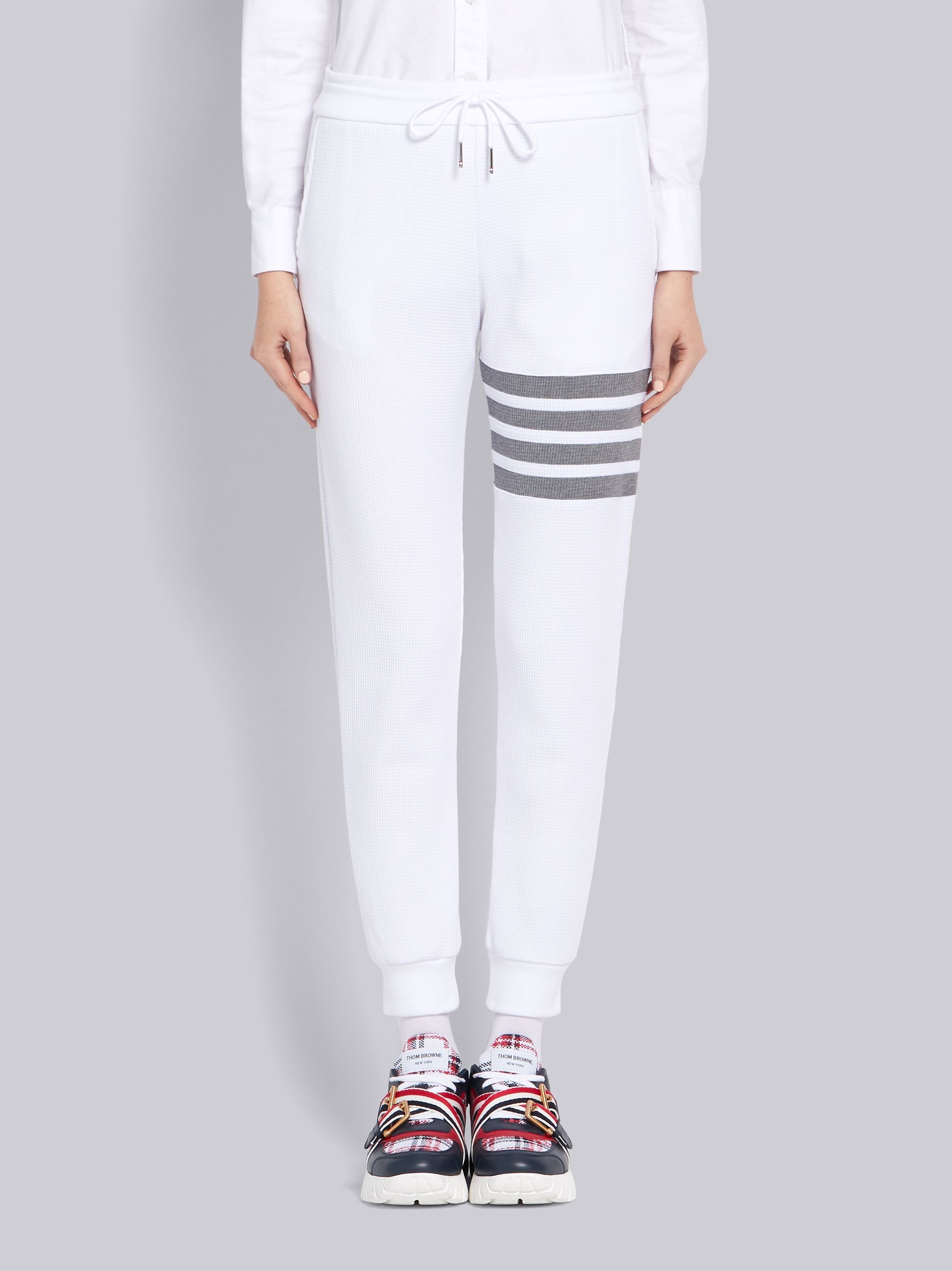 White Waffle 4-Bar Sweatpants - 1