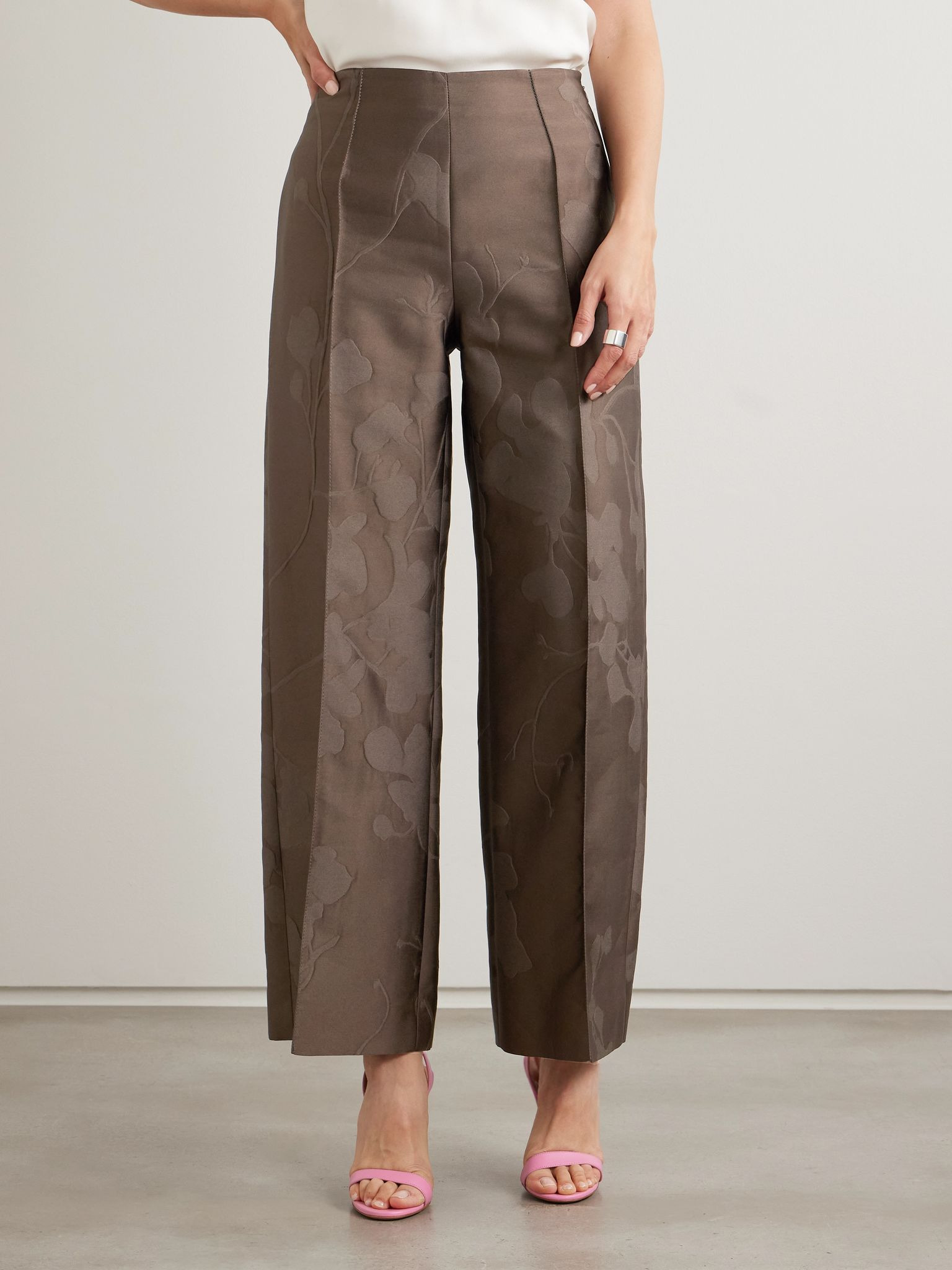 Daffy cropped cloqué wide-leg pants Brown - 3
