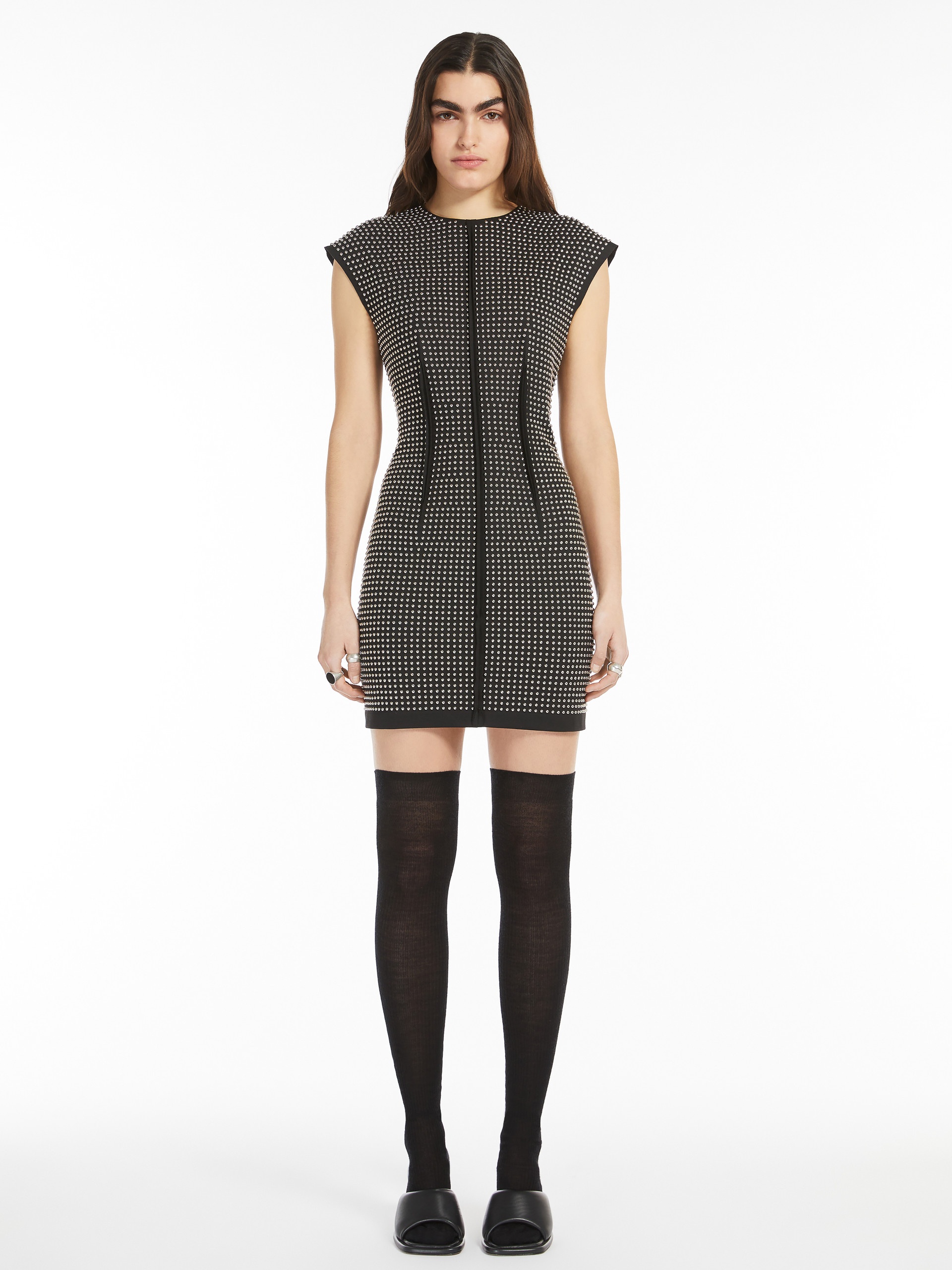 VOLANTE Microstud-adorned crew-neck dress - 3