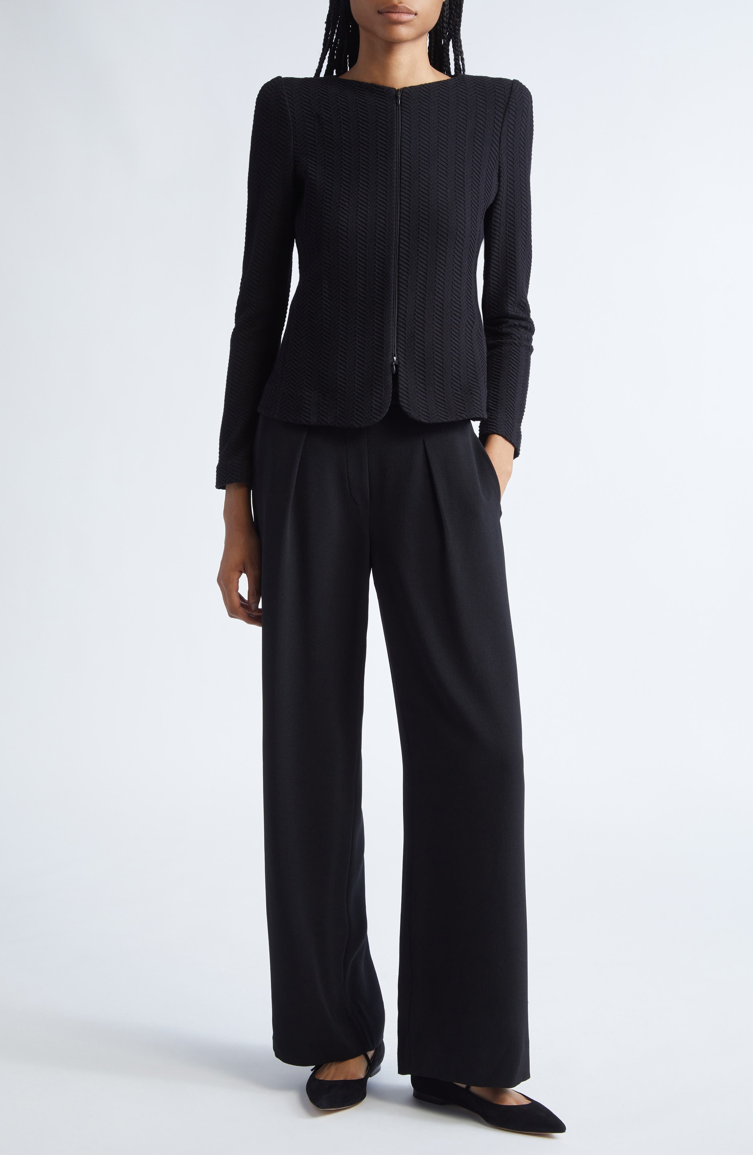 Emporio Armani Chevron Knit Jacket in Solid Black at Nordstrom - 2