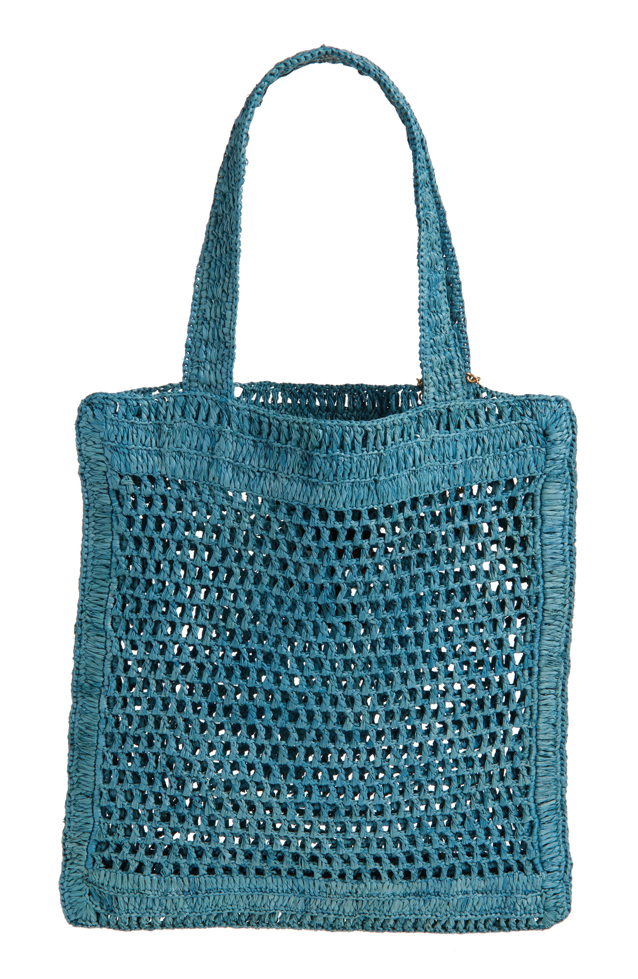 Chloé Summer Banana Crochet Raffia Tote Bag in Stormy Sea at Nordstrom - 4