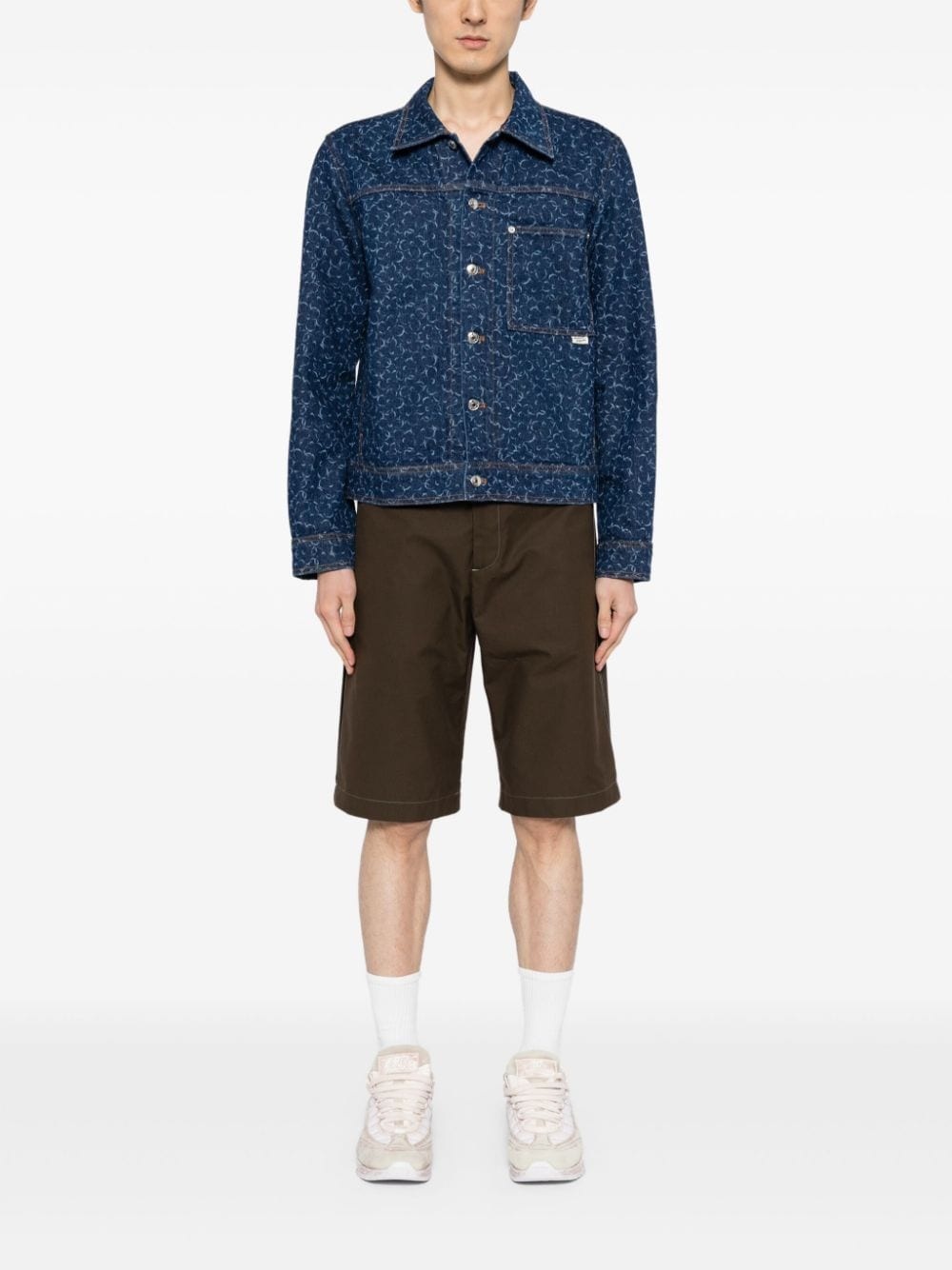 laser cut-detail denim jacket - 2