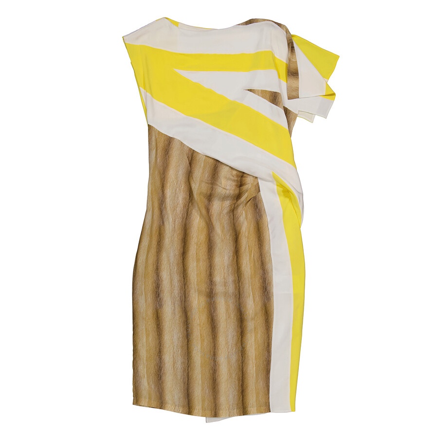 Burberry Bright Straw Graphic-Print Boat Neck Asymmetric Dress - 8