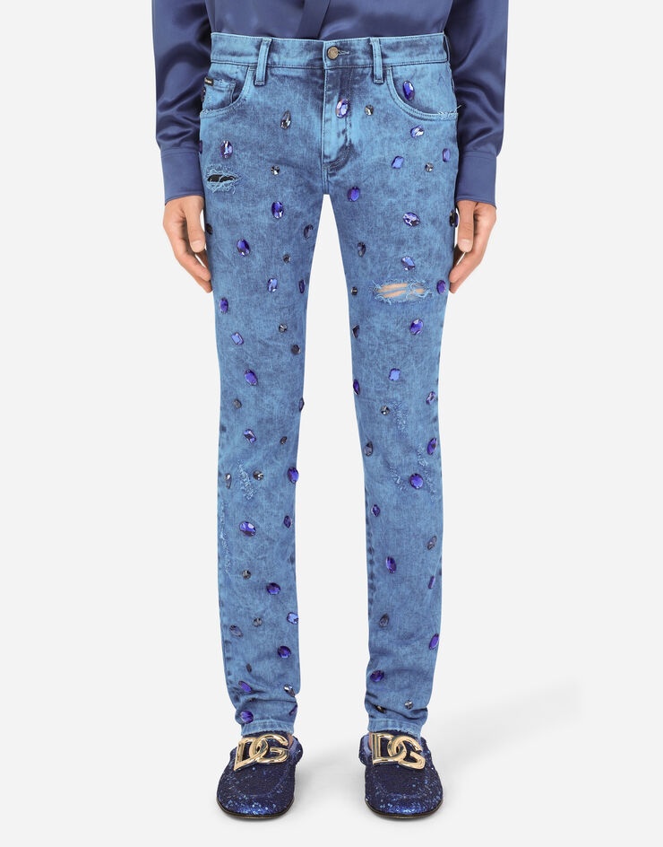 Over-dyed skinny stretch jeans with crystals - 2