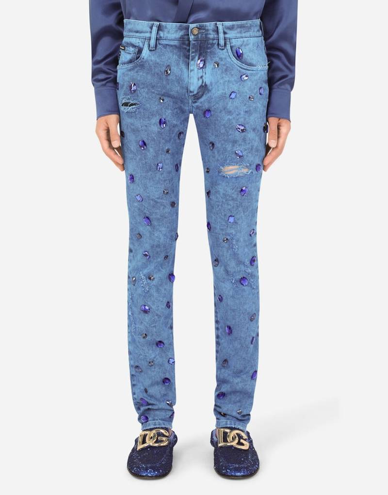 Over-dyed skinny stretch jeans with crystals 2