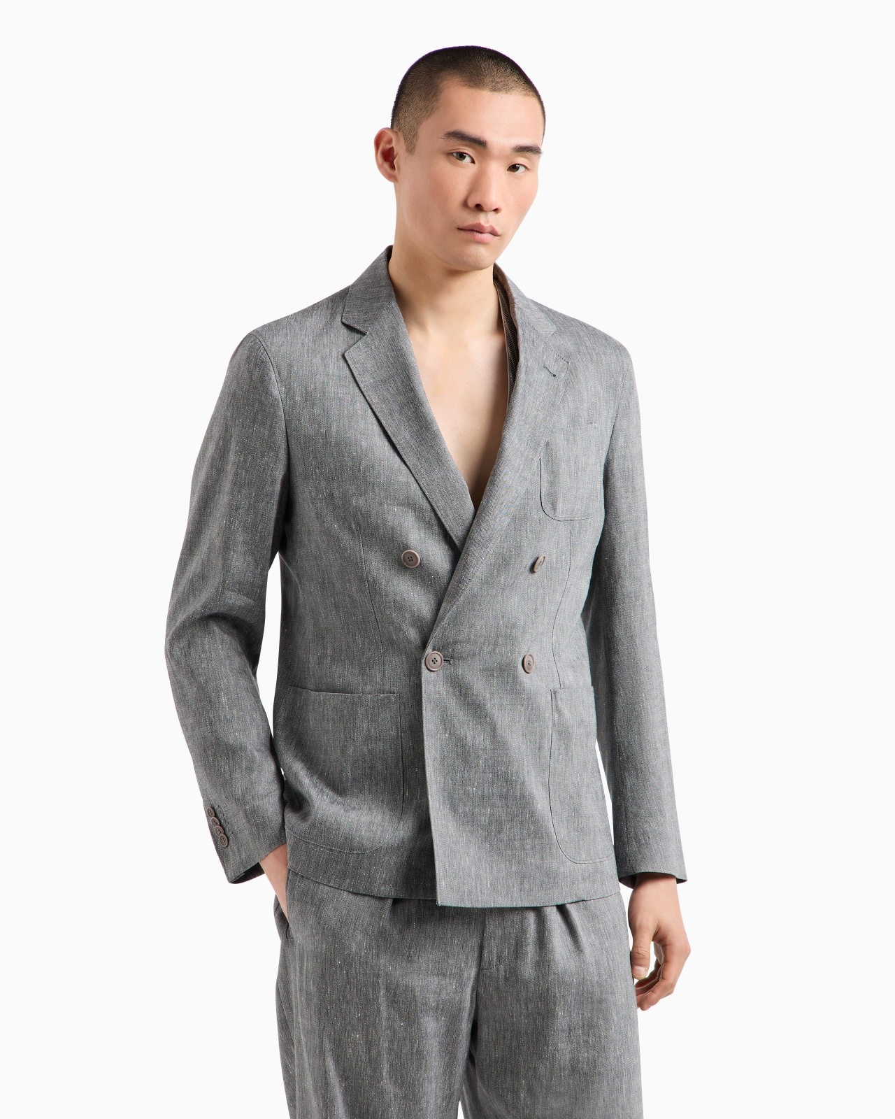 UPTON LINE SINGLE-BREASTED JACKET IN DENIM-EFFECT LINEN AND WOOL - 4