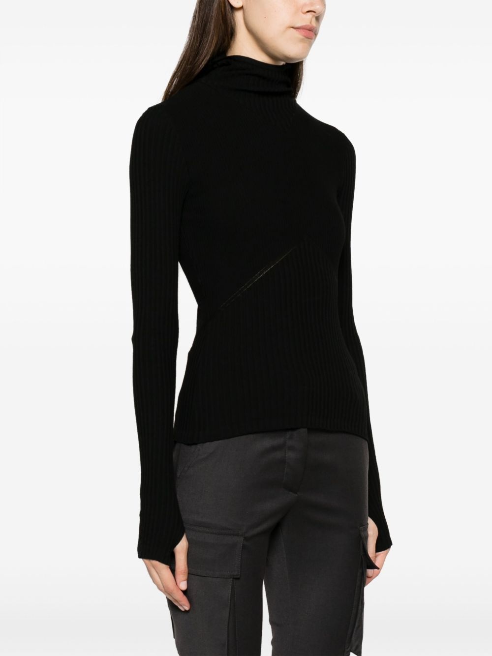 balaclava-hood ribbed jumper - 3