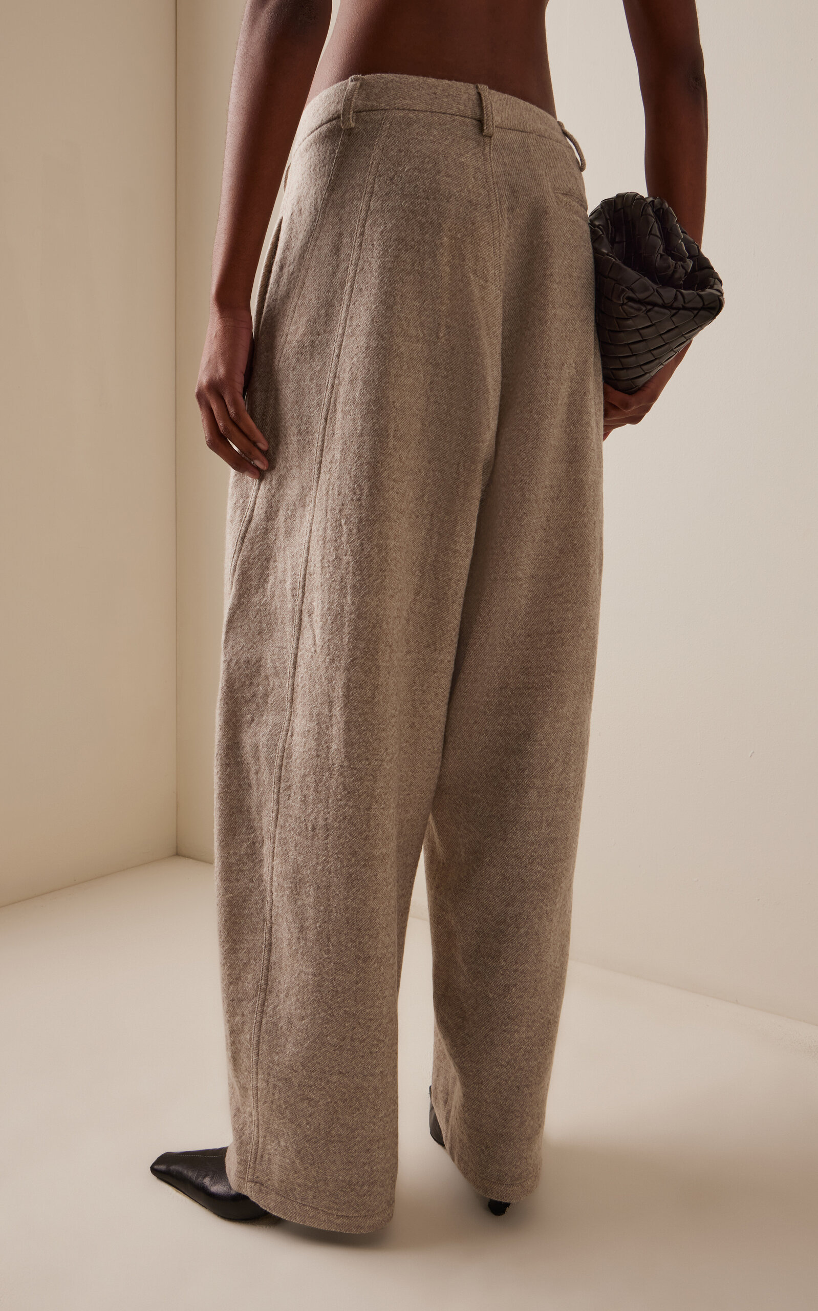 Phebe Pleated Wool Wide-Leg Pants neutral - 4