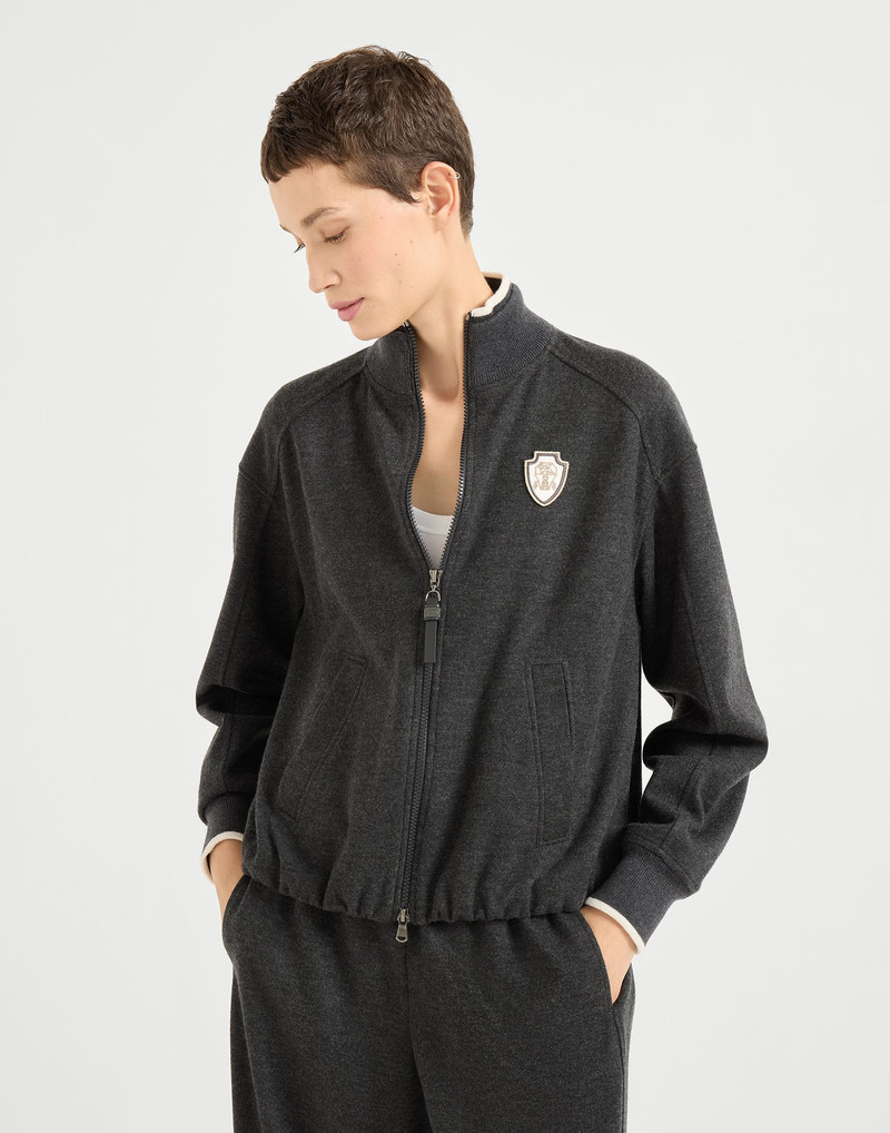 Double cashmere jersey sweatshirt with shiny zipper pull 1