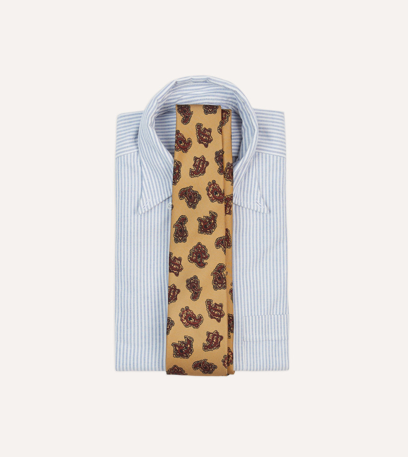 Drake's Gold and Red Paisley Motif Print Silk Self Tipped Tie outlook