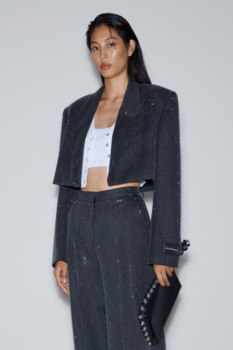 High Waist Pant in Wool Twill with Clear Bead Hotfix 7