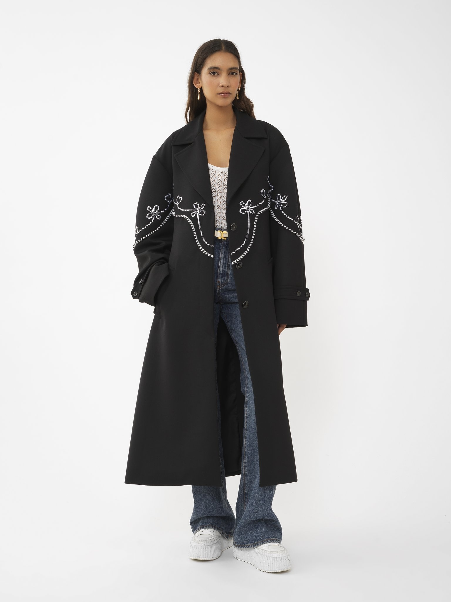 EMBROIDERED LONG TRENCH COAT - 3