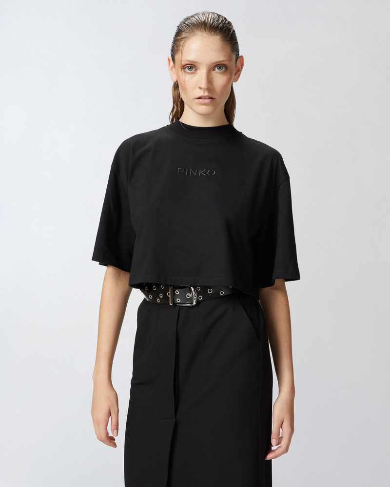 PINKO T-SHIRT CROPPED CON LOGO RICAMATO outlook
