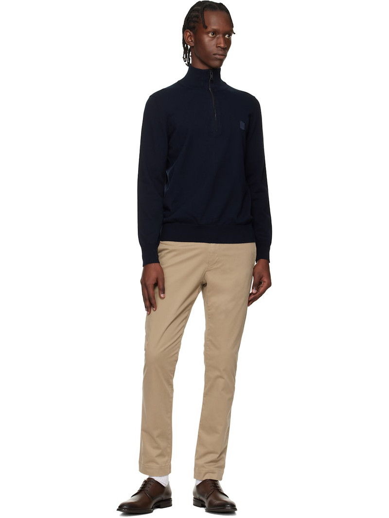 BOSS Navy Zip-Neck Cotton & Cashmere Sweater outlook