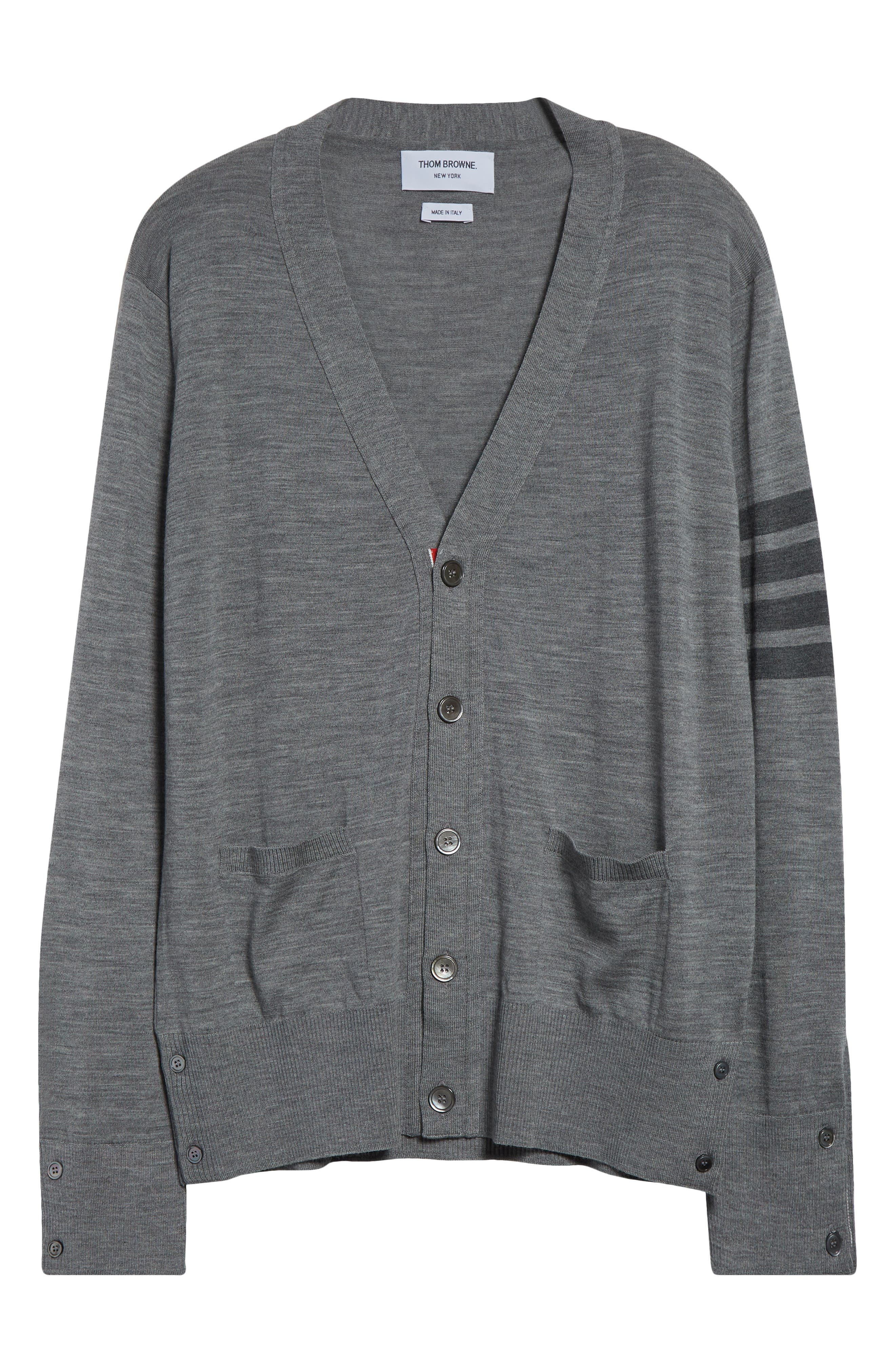 Thom Browne Classic 4-Bar Virgin Wool Cardigan in Light Grey at Nordstrom - 5