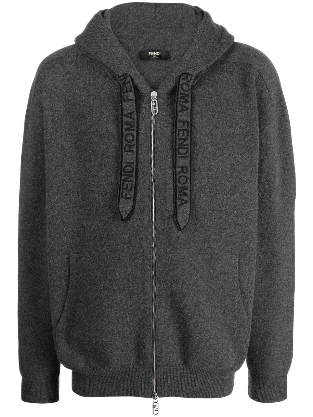 logo-embroidered hooded cashmere cardigan - 1
