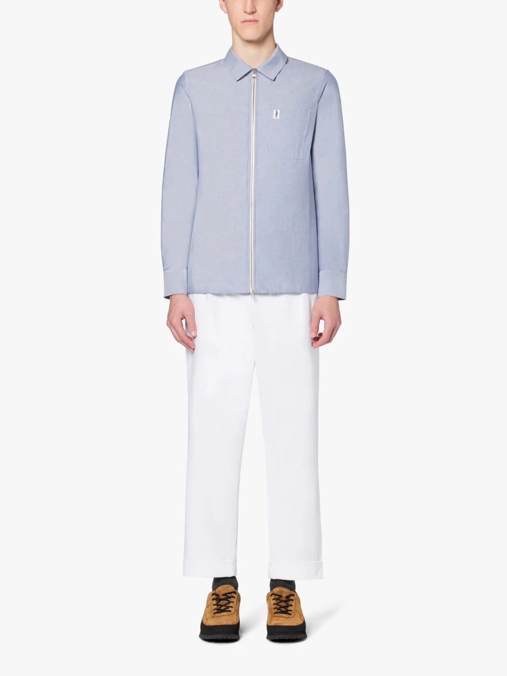 ZIP UP BLUE COTTON SHIRT - 2