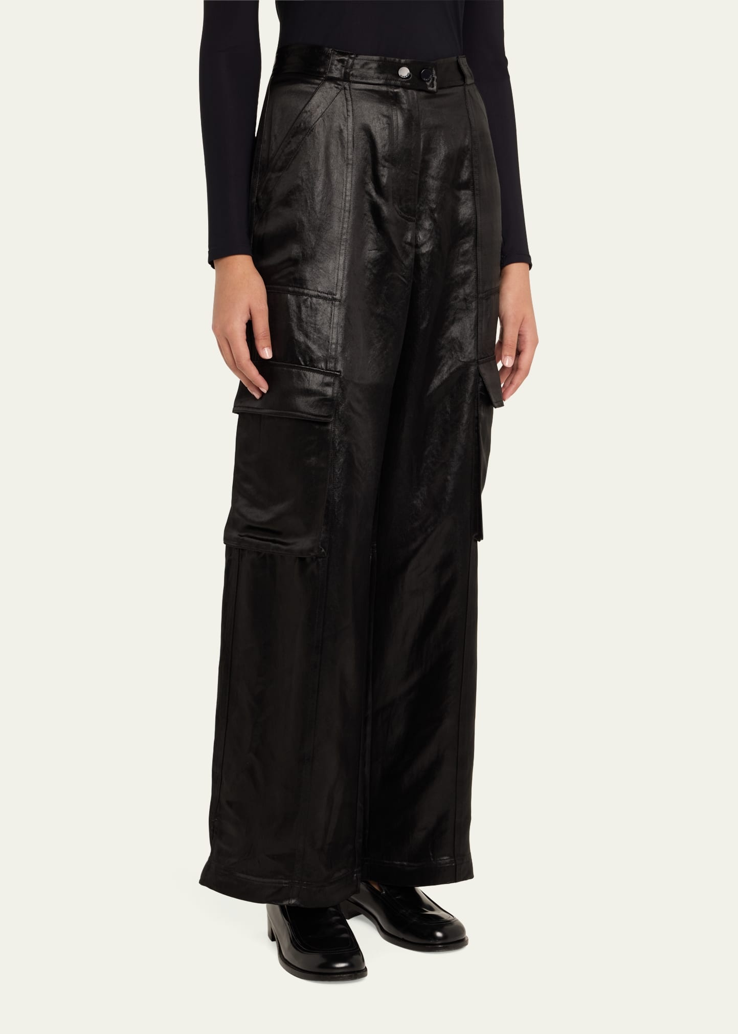 Beatriz Faux Leather Wide-Leg Cargo Pants - 4