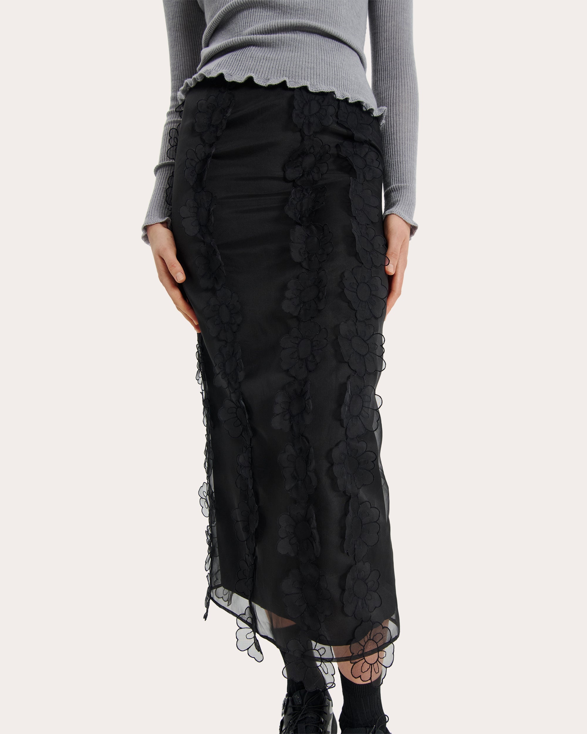 Olympia Floral-Appliquéd Midi Skirt - 2