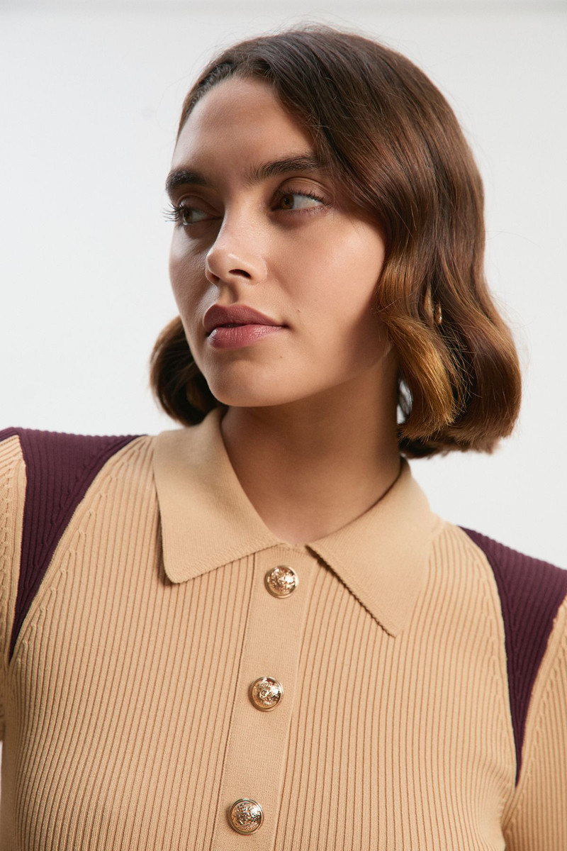 KAREN MILLEN Rib Knit Military Colour Block Midi Dress outlook