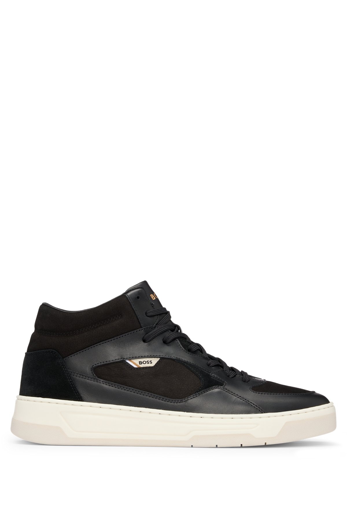 HIGH-TOP TRAINERS IN MIXED LEATHERS - 1