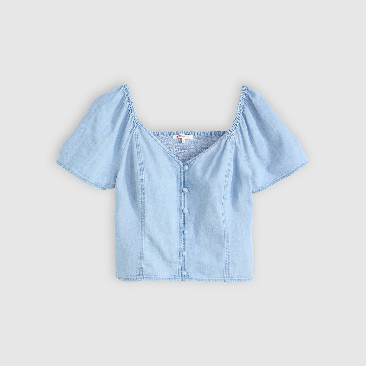 KIERRA SHORT-SLEEVE DENIM BLOUSE - 1